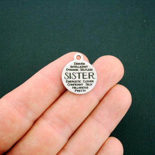 Sister Word Collage Stainless Steel Charms - BFS001-1263