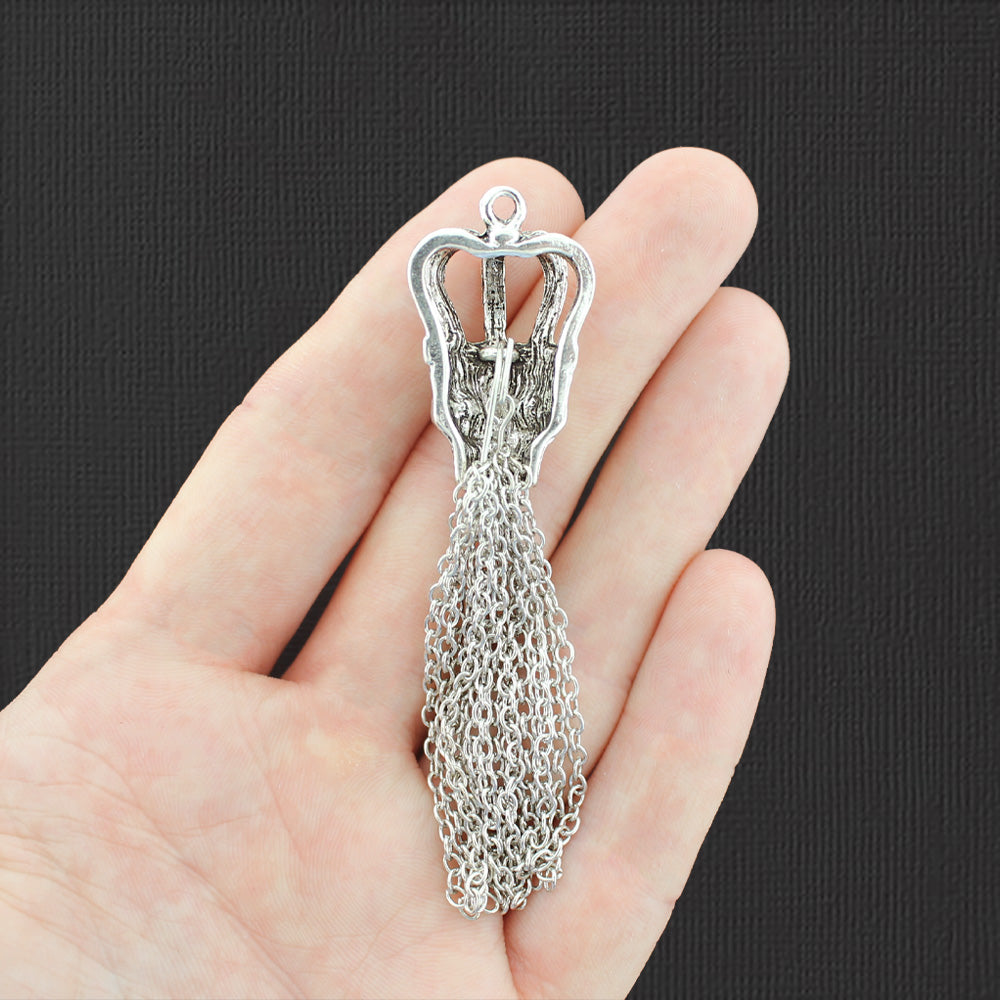 Skull Tassel Antique Silver Tone Charm - SC7763