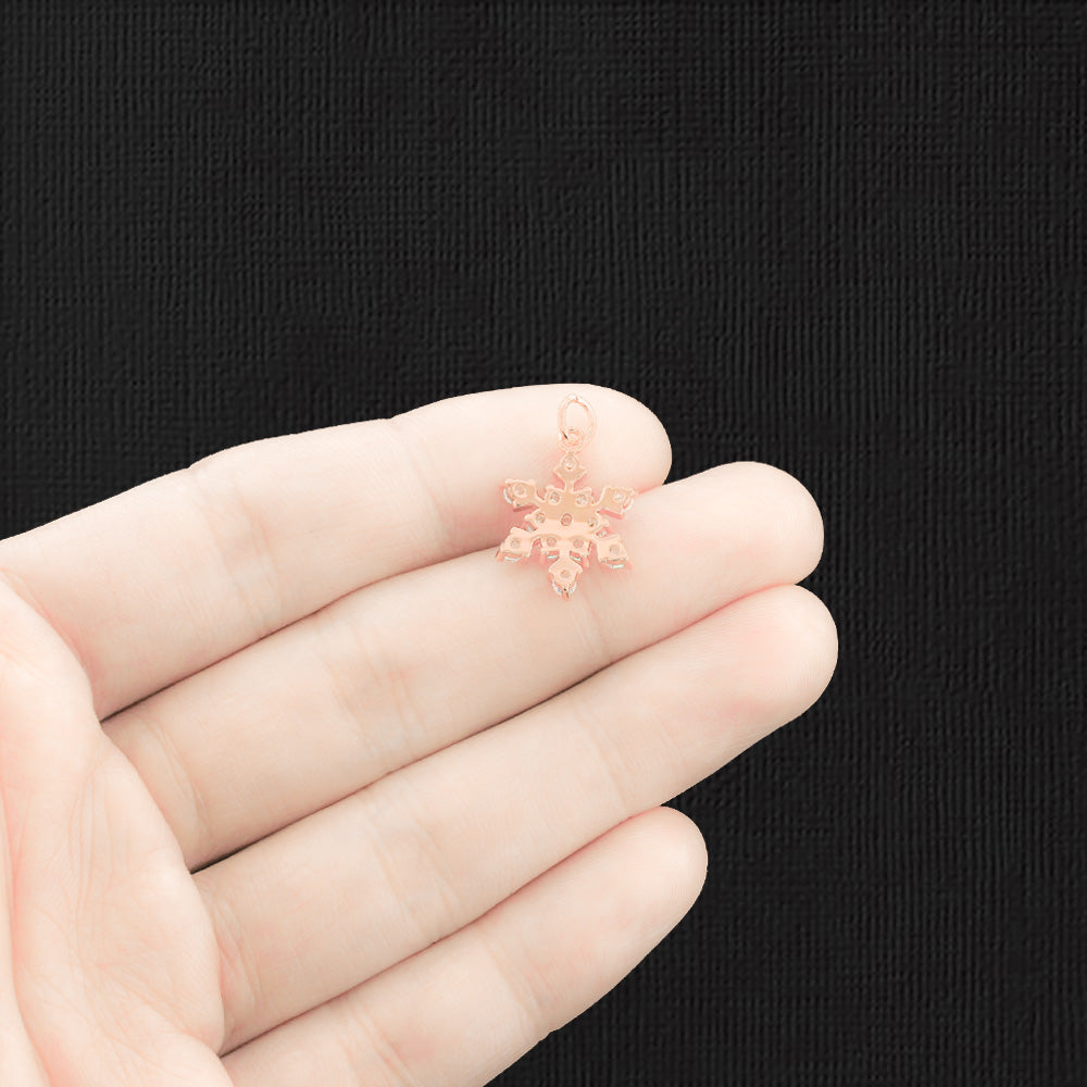 Breloque en cuivre ton or rose flocon de neige avec strass incrustés - GC125