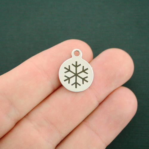 Snowflake Stainless Steel Small Round Charms - BFS002-2482