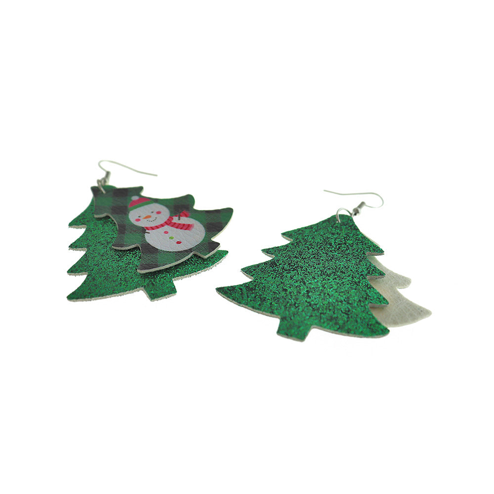 Snowman Imitation Leather Earrings - French Hook Style - 2 Pieces 1 Pair - ER599