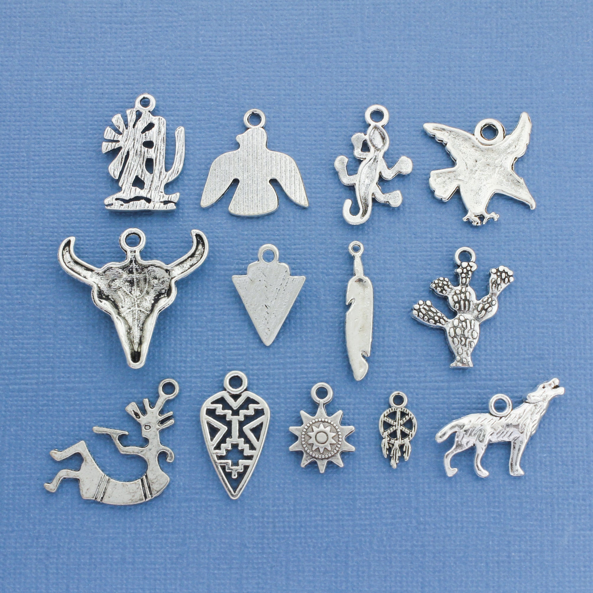 Southwestern Charm Collection Antique Silver Tone The Ultimate 12 Different Charms - COL179