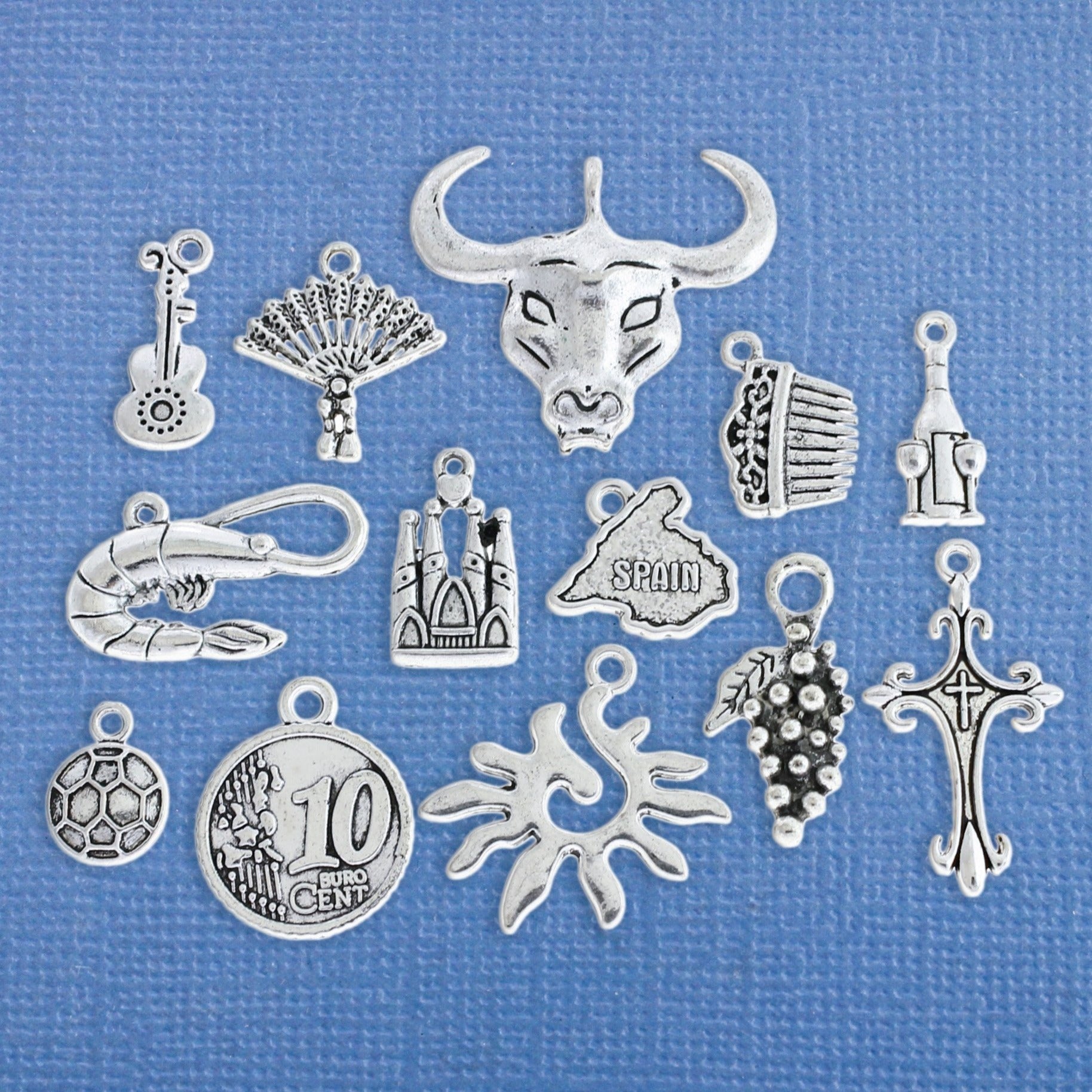 Spain Charm Collection Ton argent antique 13 breloques - COL340