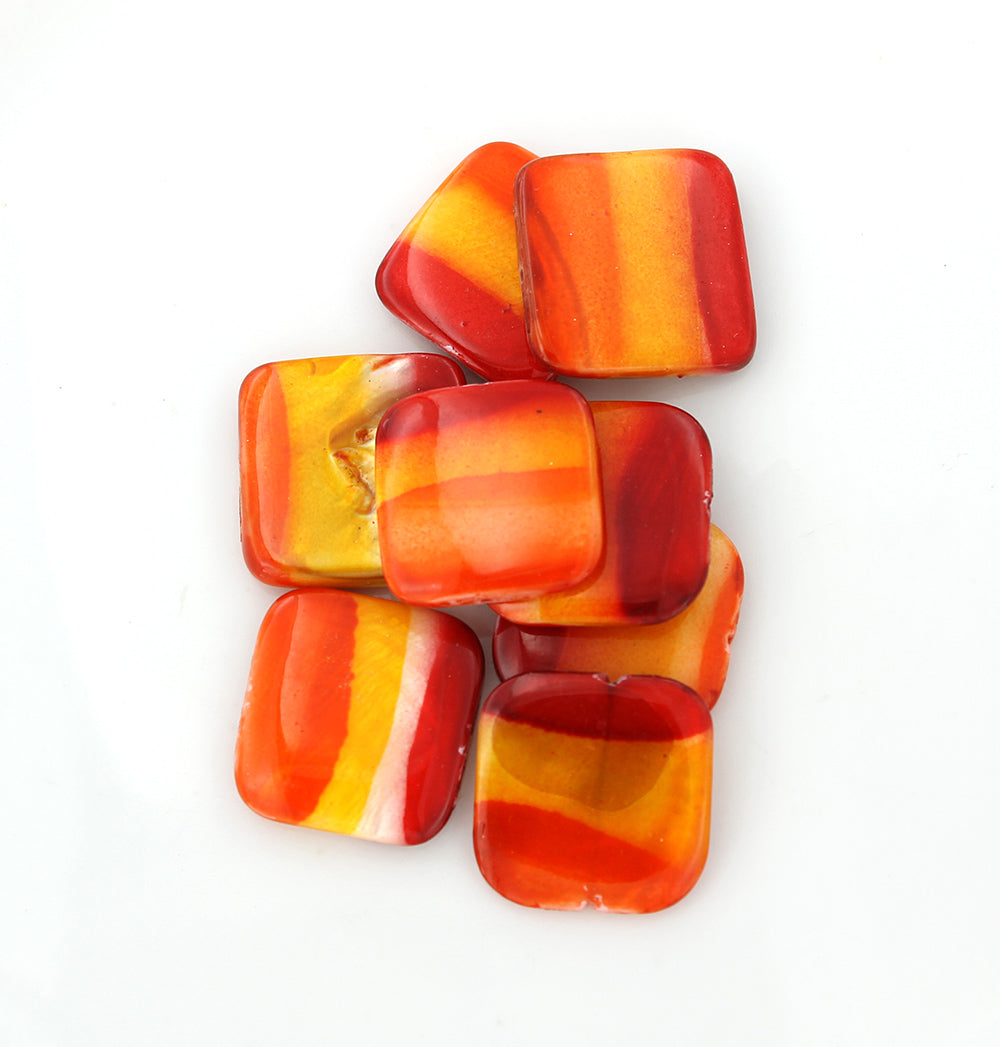 Square Natural Shell Beads 20mm x 20mm - Red and Orange Tones - 10 Beads - BD1544