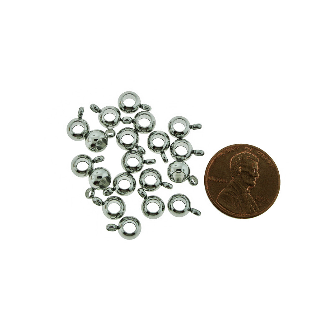 Stainless Steel Bail Beads 9mm x 6mm - Silver Tone - 6 Beads - SC3090