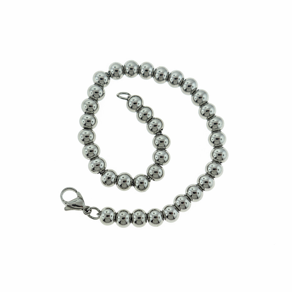 Bracelet Chaîne Câble Acier Inoxydable Avec Perles Intercalaires 8" - 6mm - 1 Bracelet - N647