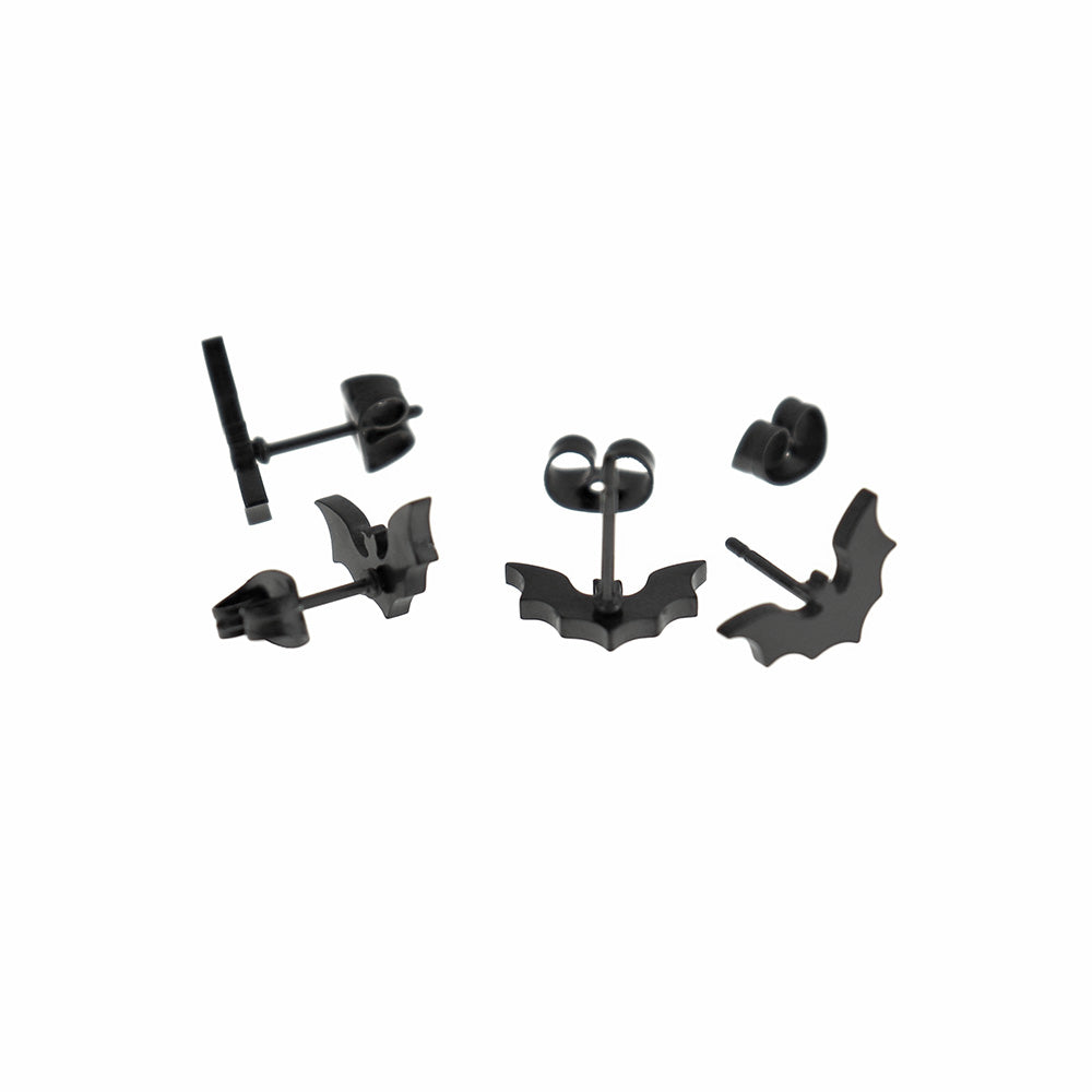 Boucles d'oreilles en acier inoxydable ton noir - Clous de chauve-souris - 11 mm - 2 pièces 1 paire - ER898