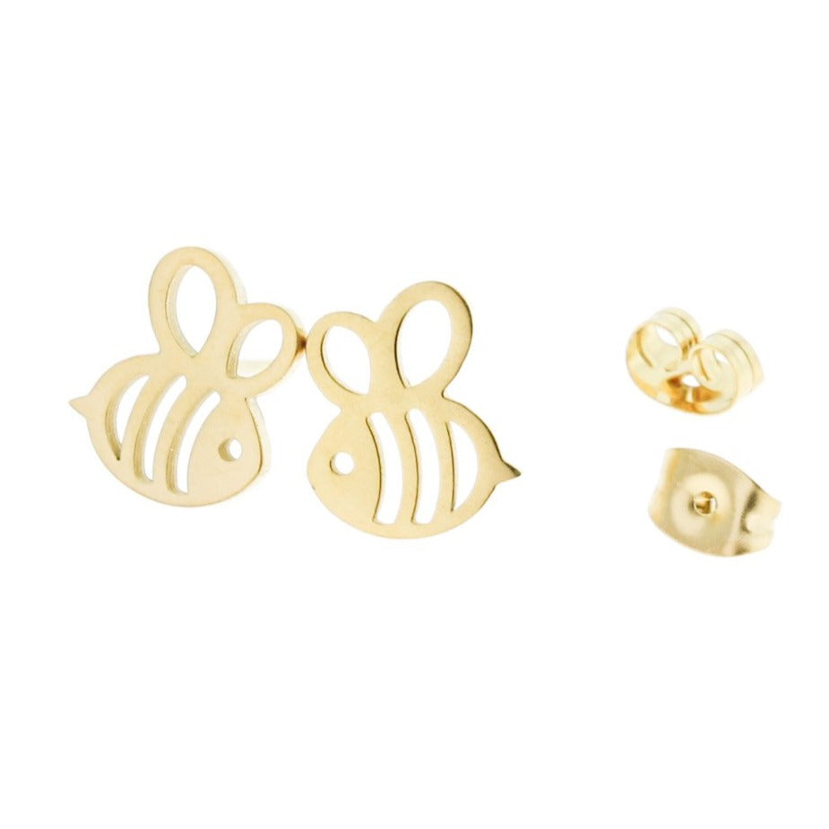 Stainless Steel Earrings - Bumblebee Studs - 11mm x 10mm - 1 Pair - Choose Your Tone!