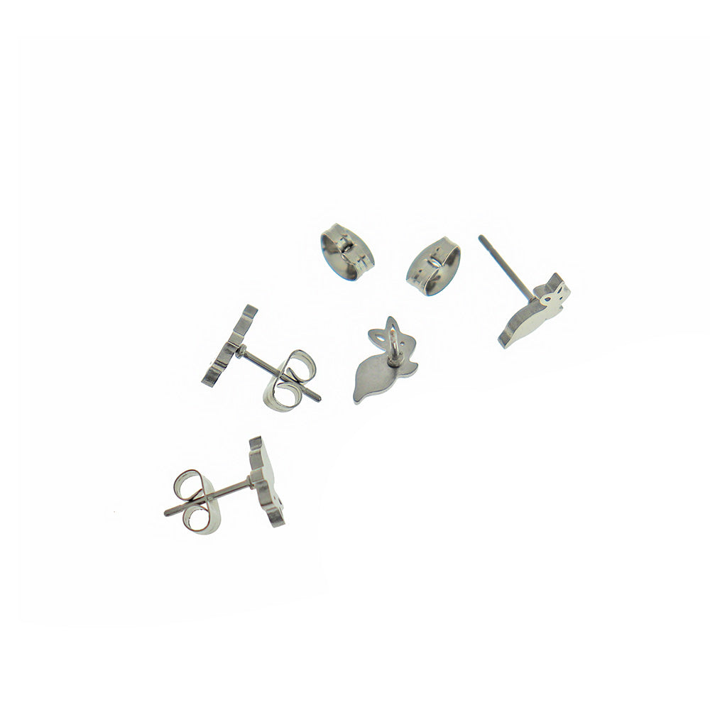 Stainless Steel Earrings - Bunny Studs - 7mm x 6mm - 2 Pieces 1 Pair - ER278