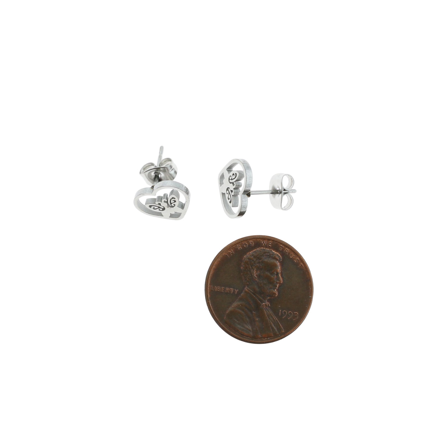 Boucles d'Oreilles Acier Inoxydable - Clous Coeur Papillon - 10mm x 8mm - 2 Pièces 1 Paire - ER043