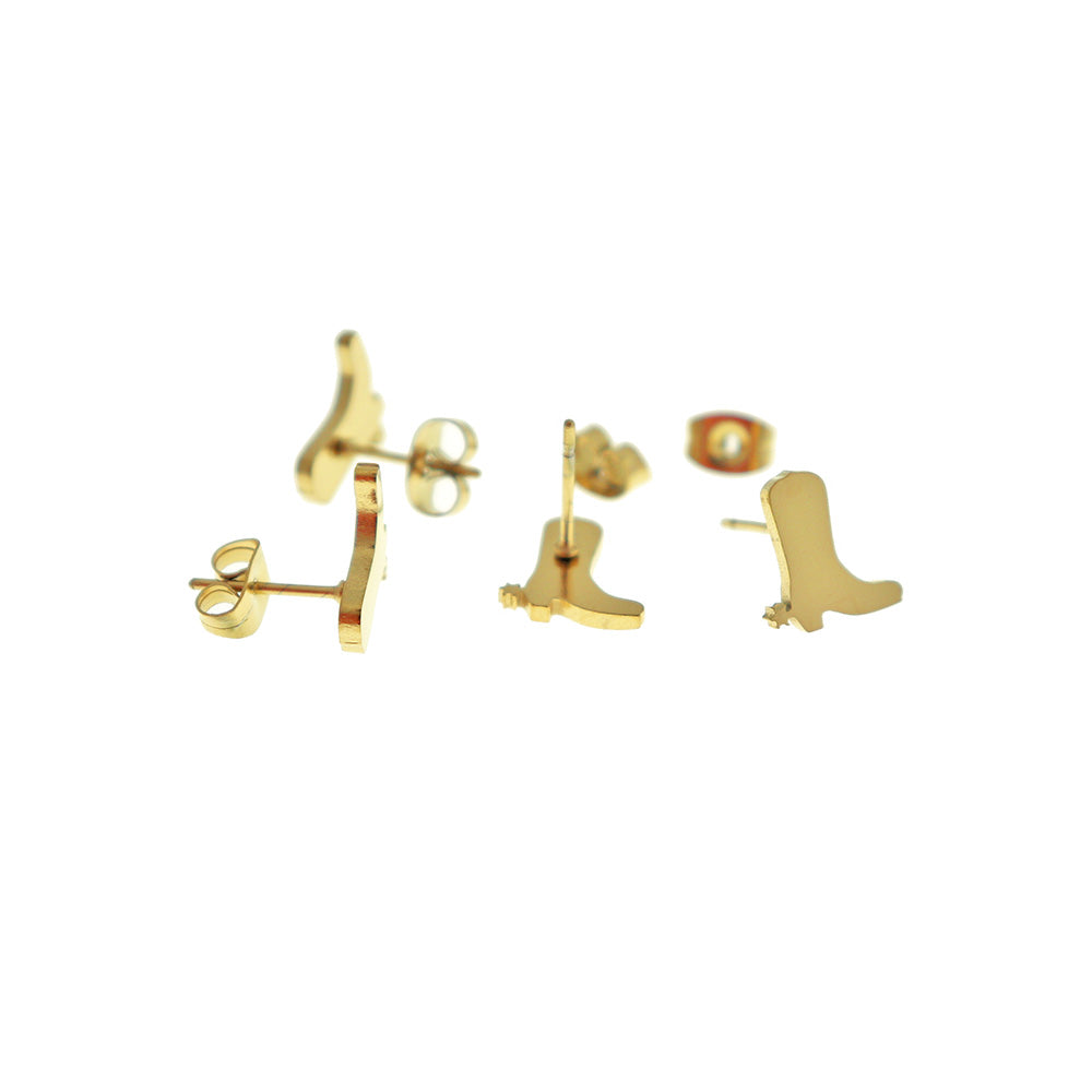 Stainless Steel Earrings - Cowboy Boot Studs - 10mm x 9mm - 1 Pair - Choose Your Tone!