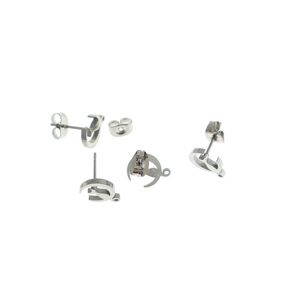 Boucles d'Oreilles Acier Inoxydable - Crescent Moon Cat Studs - 11mm x 8mm - 2 Pièces 1 Paire - ER470
