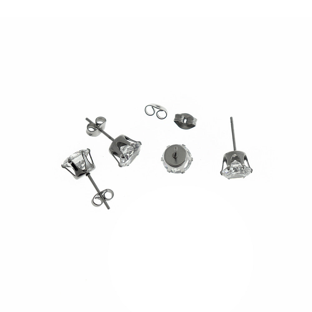 Stainless Steel Earrings - Cubic Zirconia Studs - 1 Pair - Choose Your Size!