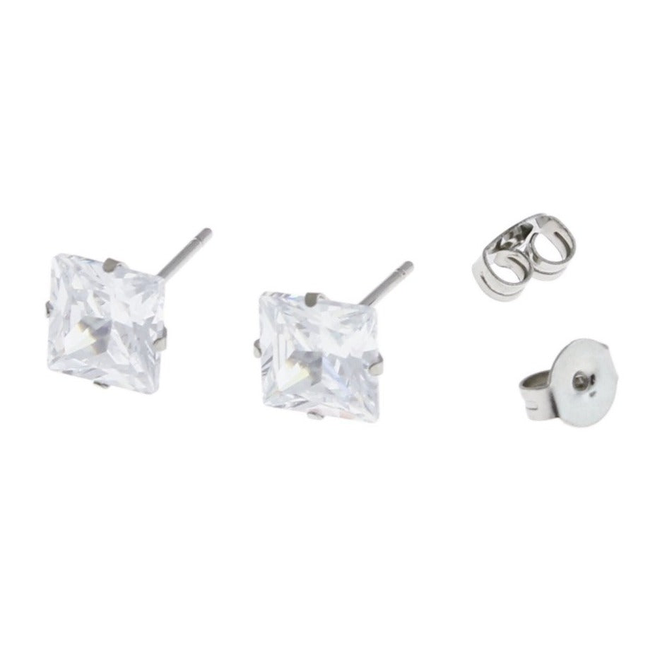 Boucles d'Oreilles Acier Inoxydable - Cubic Zirconia Studs - 7mm x 14mm - 2 Pièces 1 Paire - ER203
