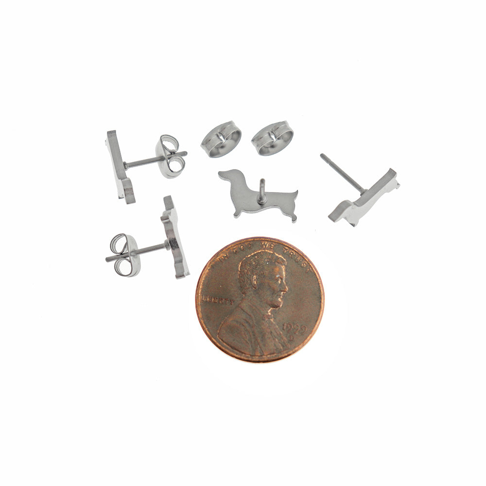 Stainless Steel Earrings - Dachshund Studs - 12mm x 7mm - 1 Pair - Choose Your Tone!