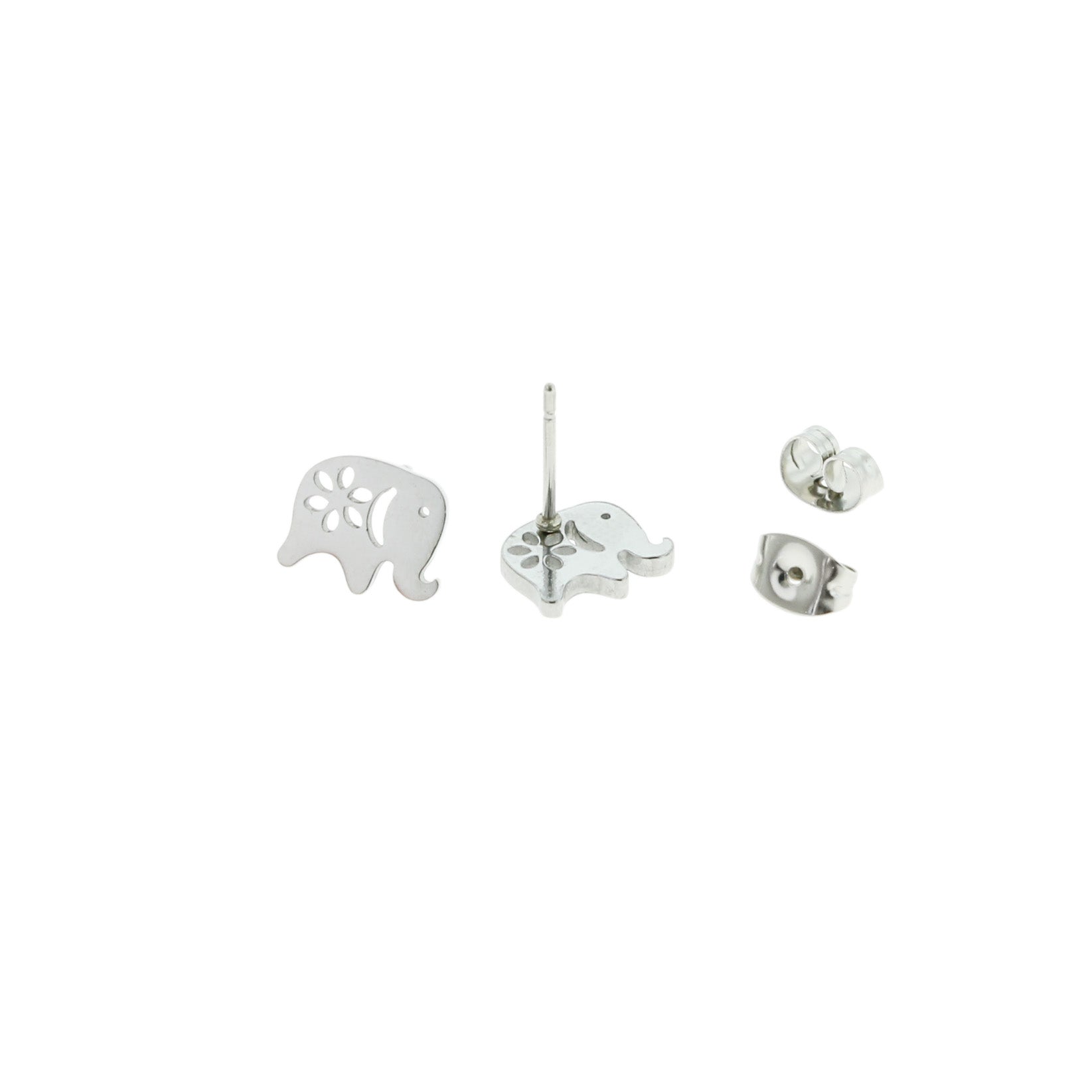 Boucles d'Oreilles Acier Inoxydable - Clous Éléphant - 9mm x 8mm - 2 Pièces 1 Paire - ER039