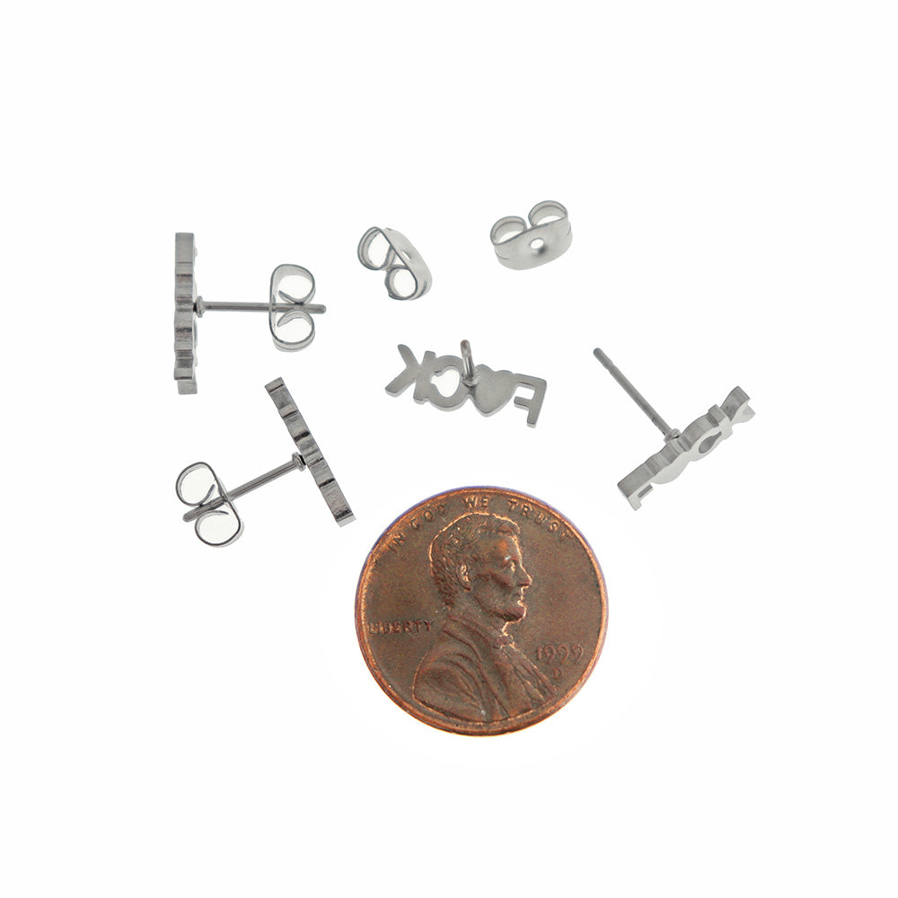 Boucles d'oreilles en acier inoxydable - F*ck Studs - 12mm x 4mm - 2 pièces 1 paire - ER850