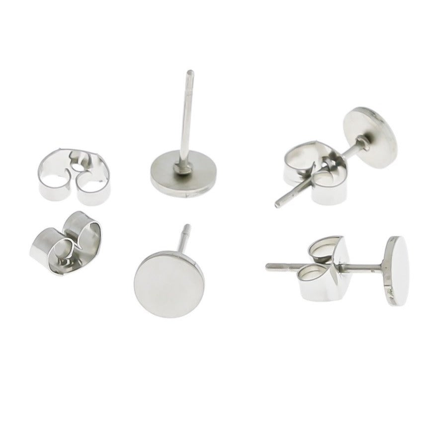 Stainless Steel Earrings - Flat Round Studs - 6mm x 1mm - 1 Pair - Choose Your Tone!
