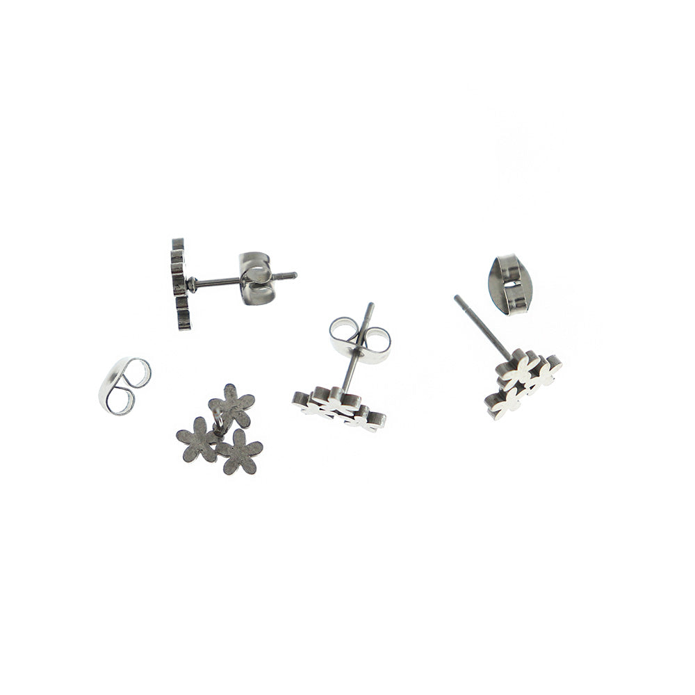 Boucles d'Oreilles Acier Inoxydable - Clous Fleur - 10mm x 9mm - 2 Pièces 1 Paire - ER459