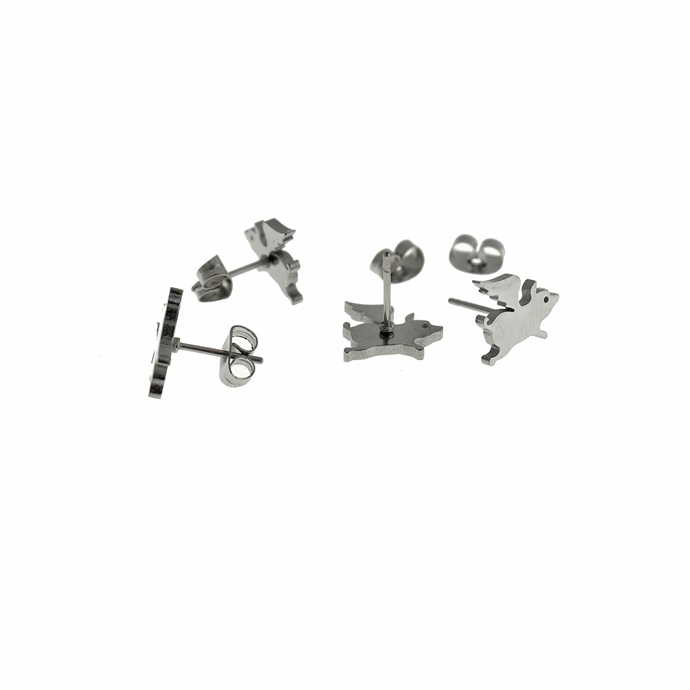 Boucles d'Oreilles Acier Inoxydable - Clous Cochon Volant - 11mm - 2 Pièces 1 Paire - ER951
