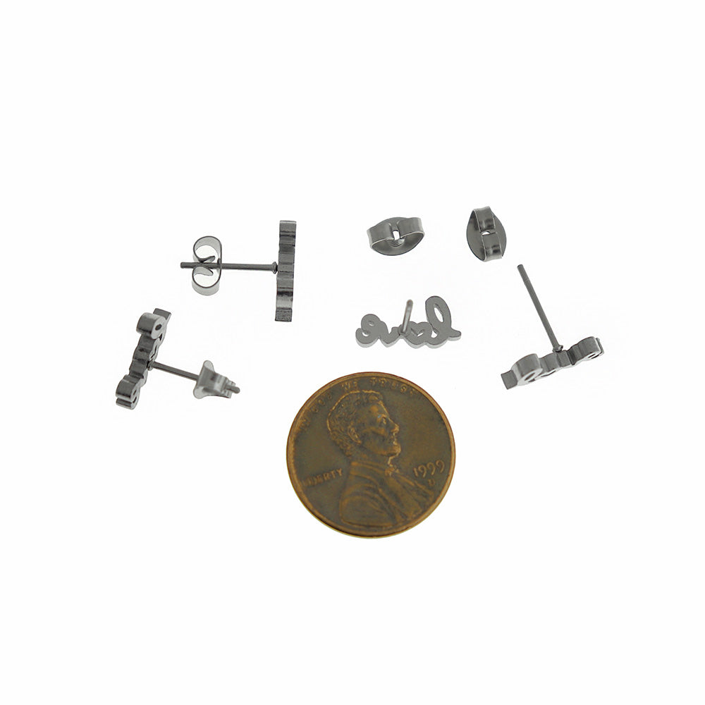 Stainless Steel Earrings - Love Studs - 12mm x 5.5mm - 1 Pair - Choose Your Tone!