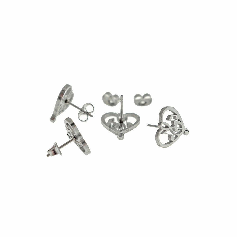 Stainless Steel Earrings - Music Note Heart Studs - 13mm - 1 Pair - Choose Your Tone!