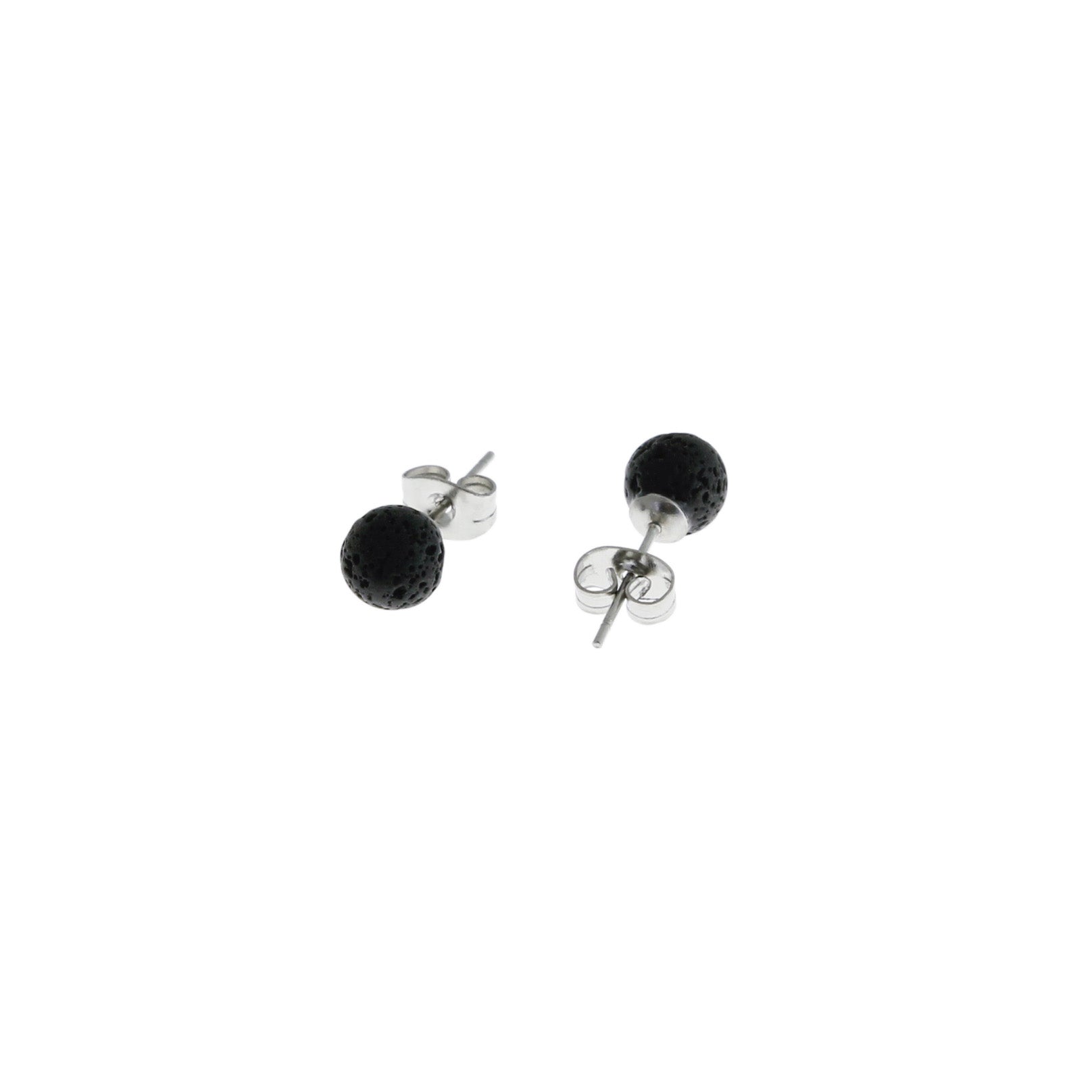Stainless Steel Earrings - Natural Lava Ball Studs - 6mm - 2 Pieces 1 Pair - ER200