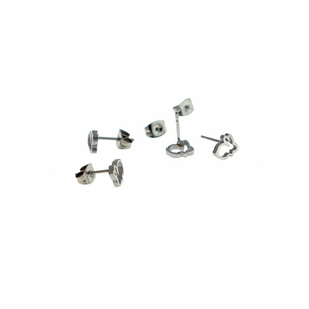 Boucles d'Oreilles en Acier Inoxydable - Clous de Lapin Ouverts - 7mm x 6mm - 2 Pièces 1 Paire - ER279