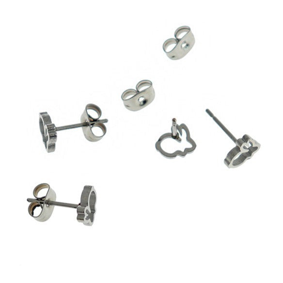 Boucles d'Oreilles en Acier Inoxydable - Clous de Lapin Ouverts - 7mm x 6mm - 2 Pièces 1 Paire - ER279