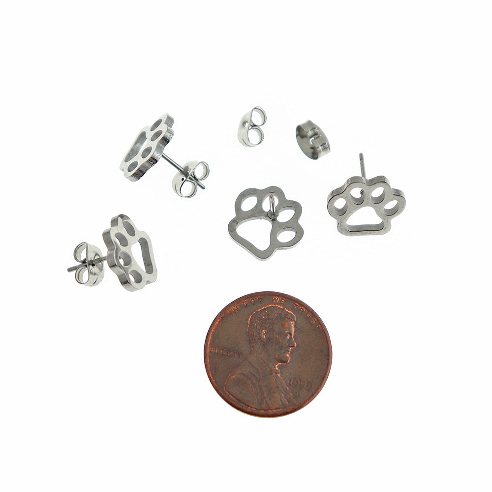 Boucles d'oreilles en acier inoxydable - Clous à empreinte de patte - 12 mm x 11 mm - 2 pièces 1 paire - ER442