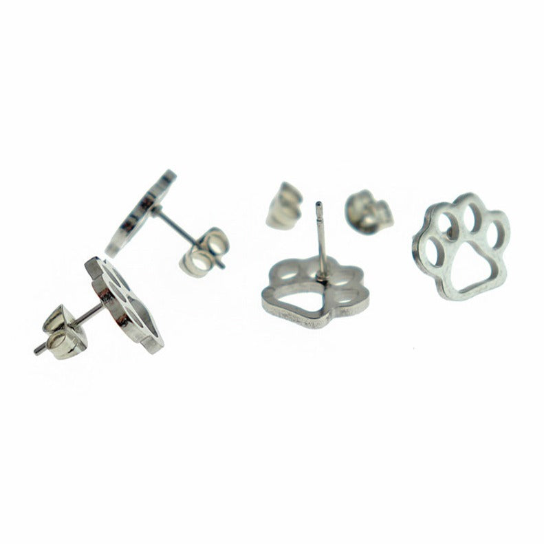 Boucles d'oreilles en acier inoxydable - Clous à empreinte de patte - 12 mm x 11 mm - 2 pièces 1 paire - ER442