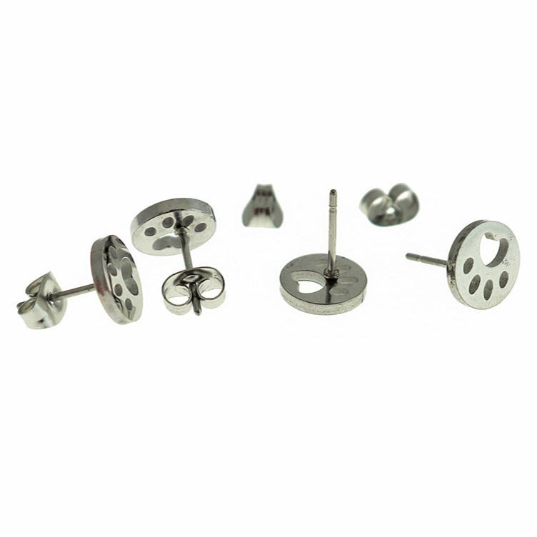 Boucles d'Oreilles en Acier Inoxydable - Clous Empreinte de Patte - 9mm - 2 Pièces 1 Paire - ER585