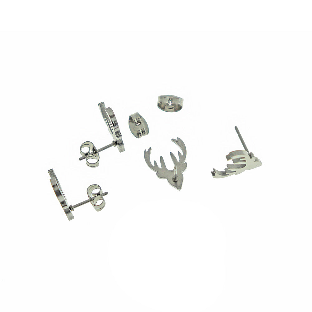 Boucles d'oreilles en acier inoxydable - Clous rennes - 13 mm x 11 mm - 1 paire - Choisissez votre couleur !
