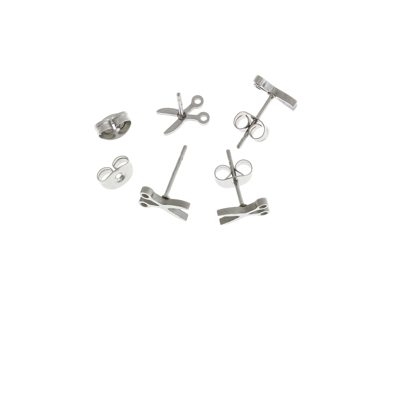 Stainless Steel Earrings - Scissor Studs - 8mm x 5mm - 1 Pair - Choose Your Tone!