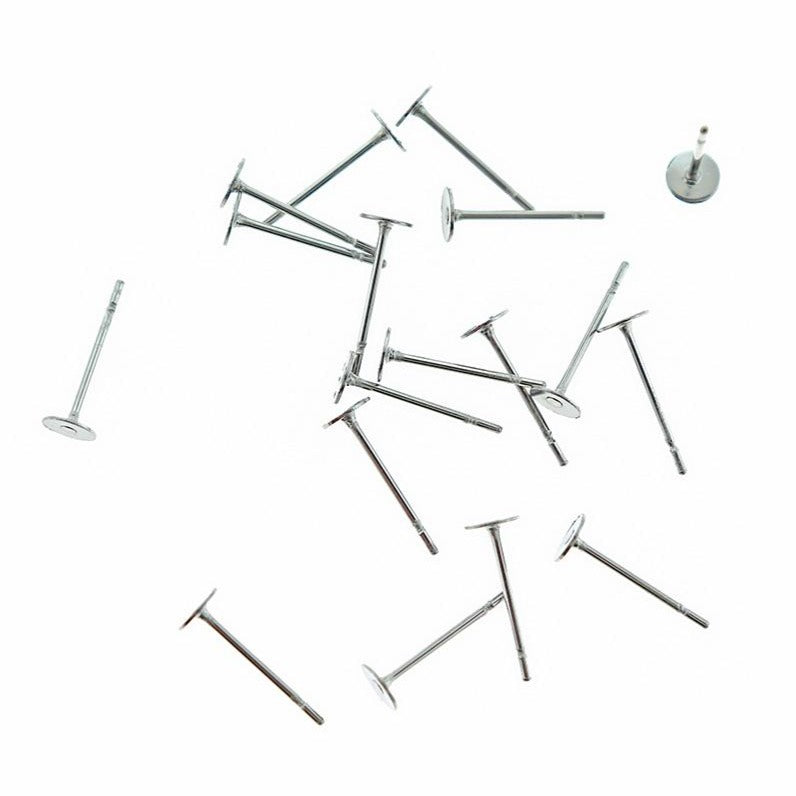 Boucles d'oreilles en acier inoxydable - Bases de clous - 4 mm x 12 mm - 50 pièces 25 paires - FD388