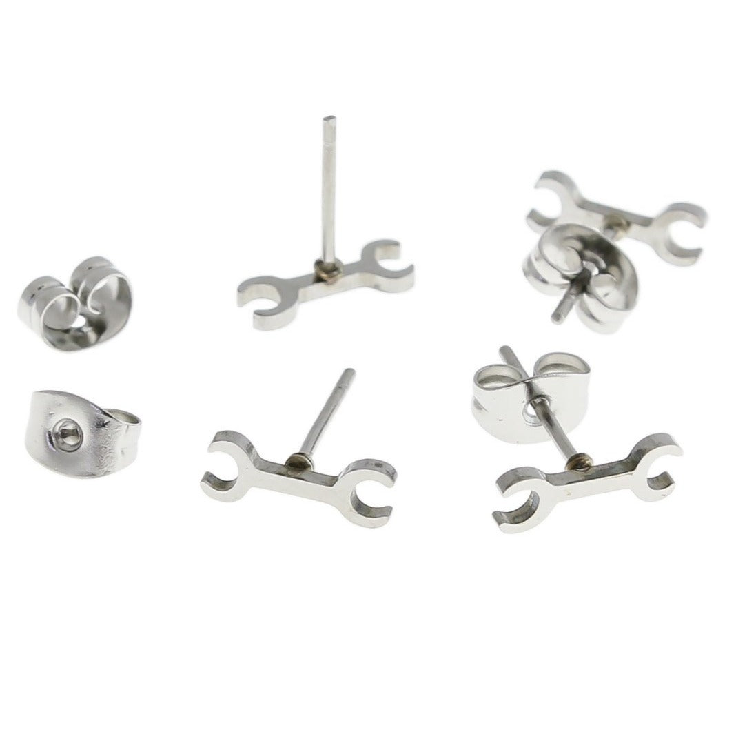 Boucles d'oreilles en acier inoxydable - clous à clé - 10 mm x 3 mm - 2 pièces 1 paire - ER421