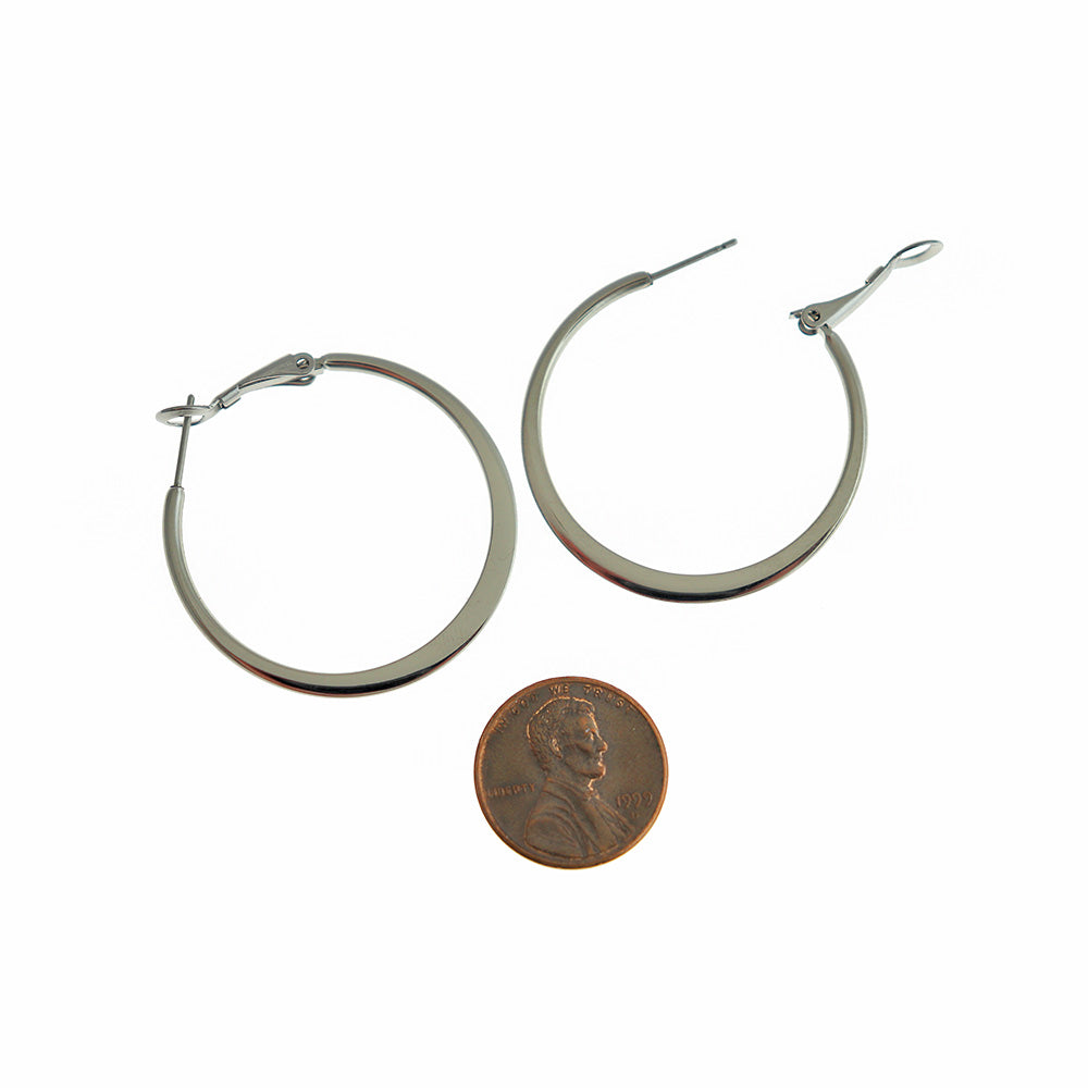 Stainless Steel Hoop Earrings - Lever Back 40mm - 2 Pieces 1 Pair - Z105
