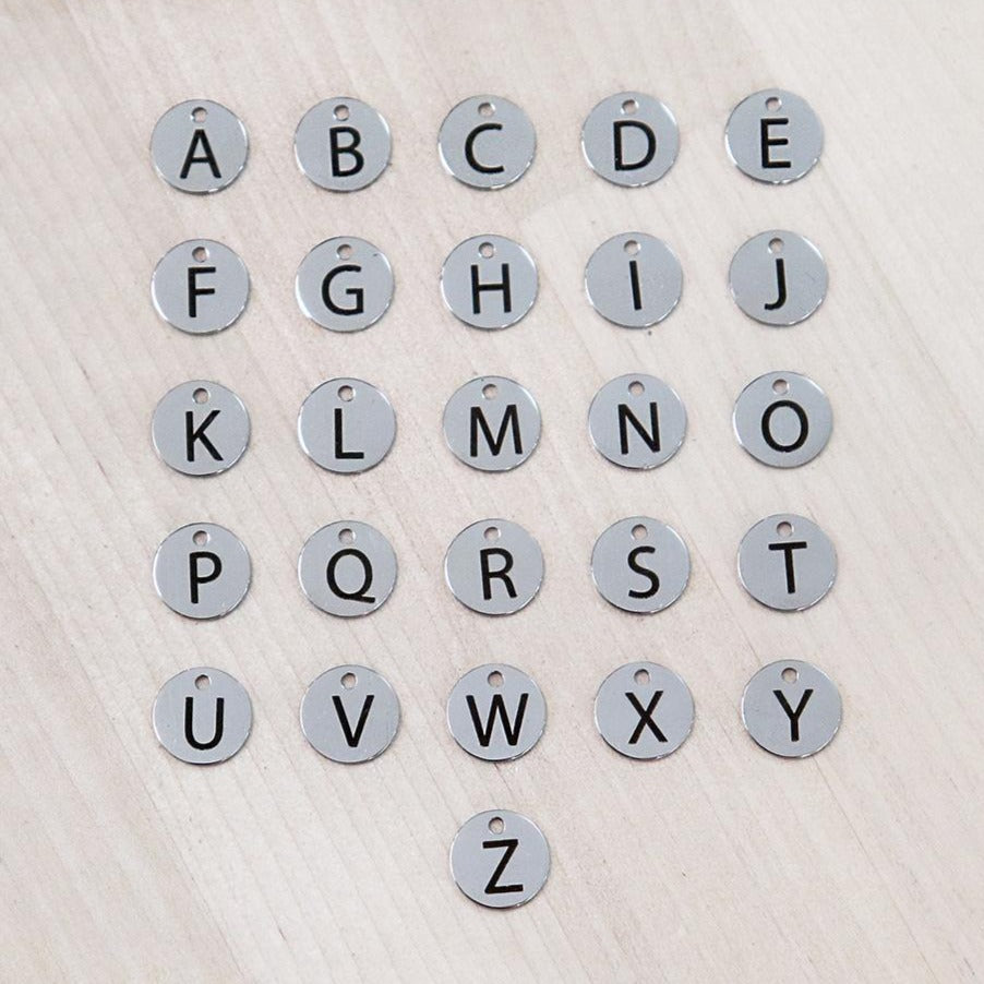 Stainless Steel Letter Charms - Choose Your Initial & Quantity - 10mm Round - Uppercase Alphabet - ALPHA3700BFS-IND