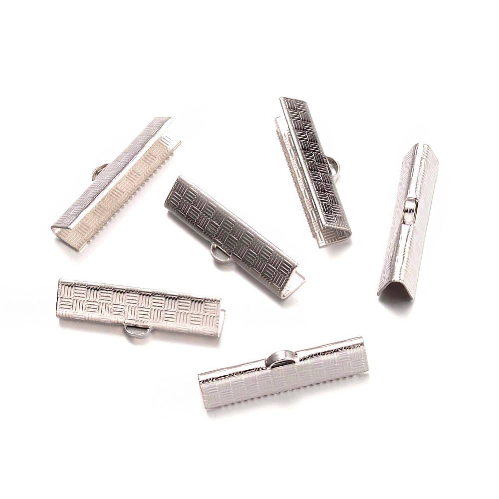 Stainless Steel Ribbon Ends - 25mm x 7mm - 20 Pieces - FD482