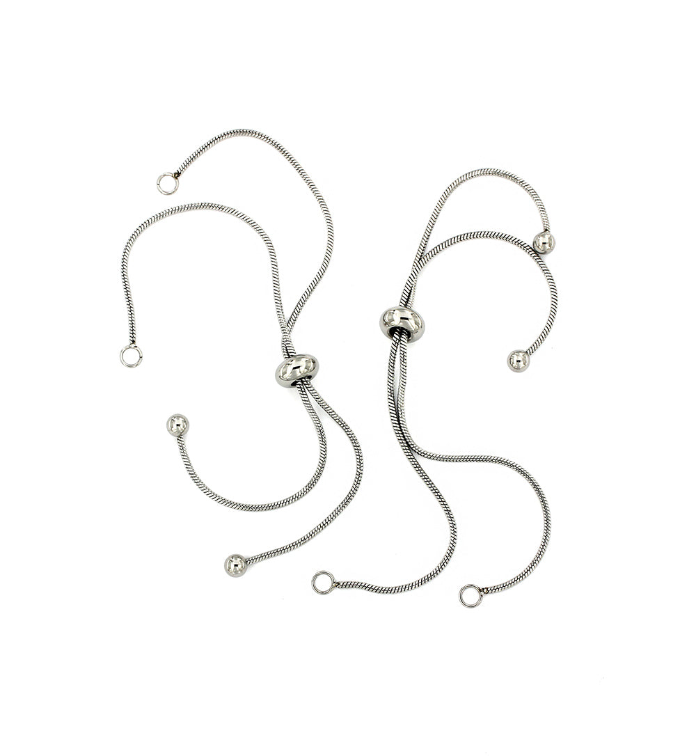 Stainless Steel Snake Chain Bracelet Base 10" with Extender - 1mm - 5 Bracelets - FD319