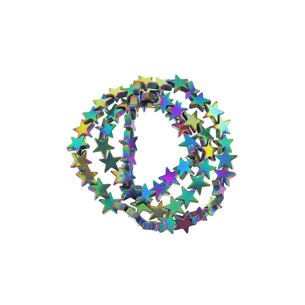 Star Imitation Hematite Beads 8mm - Electroplated Rainbow - 1 Strand 62 Beads - BD795