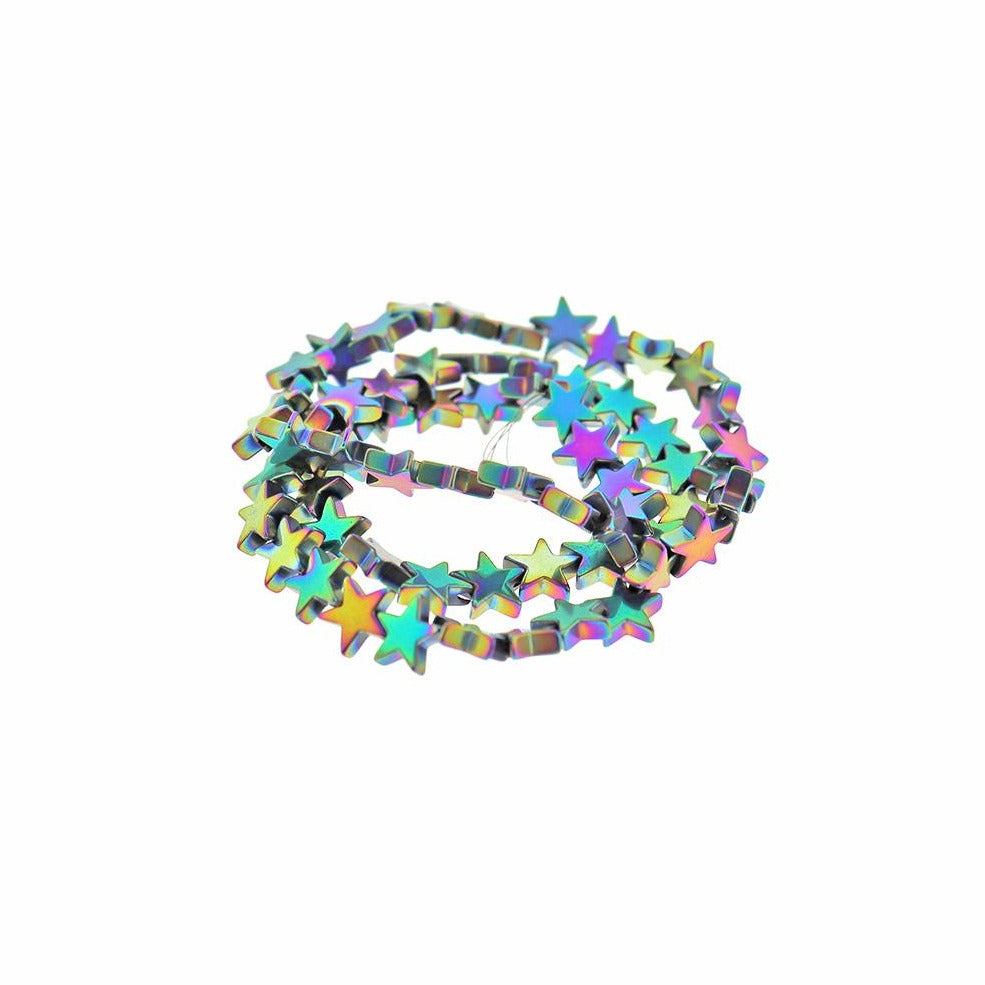 Star Imitation Hematite Beads 8mm - Electroplated Rainbow - 1 Strand 62 Beads - BD795