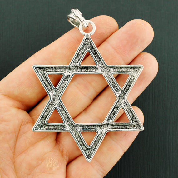 Star of David Antique Silver Tone Charm - SC7655