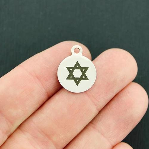 Star of David Stainless Steel Small Round Charms - BFS002-3290