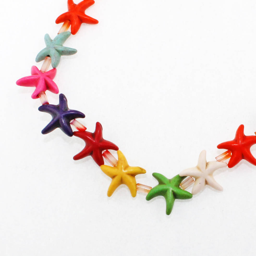 Starfish Imitation Turquoise Beads 14mm x 5mm - Assorted Rainbow Colors - 26 Beads 1 Strand - BD1118
