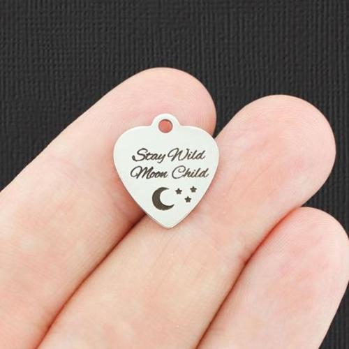 Stay Wild Stainless Steel Small Heart Charms - Moon Child - BFS012-5037