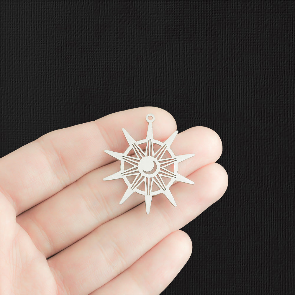 Breloque Soleil et Lune en Acier Inoxydable 2 Faces - SSP412