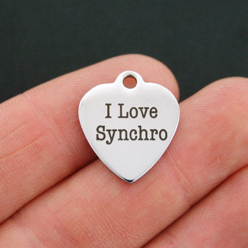 Swimming Stainless Steel Charms - I love Synchro - BFS011-0215