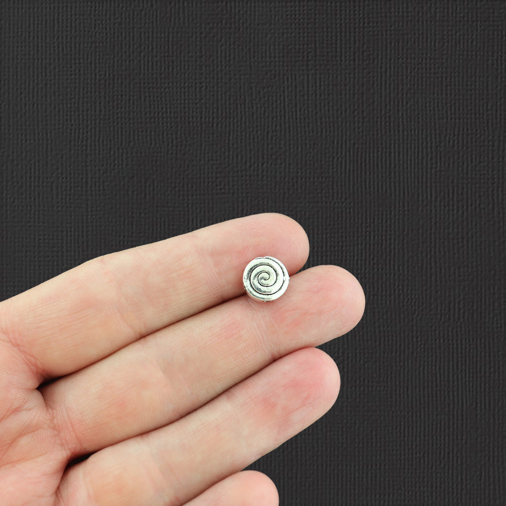 Swirl Spacer Beads 9mm - Antique Silver Tone - 12 Beads - SC2543