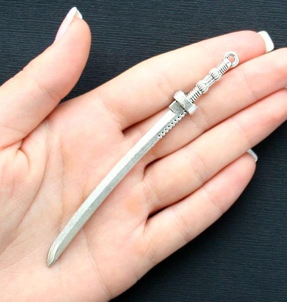 Épée Antique Silver Tone Charm 2 Faces - SC1366